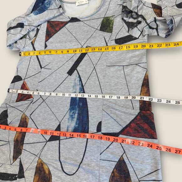 Jess & Jane Long Sleeve Abstract Fleece Lounge T Shirt Tunic Dress Size M Gray - Picture 11 of 13